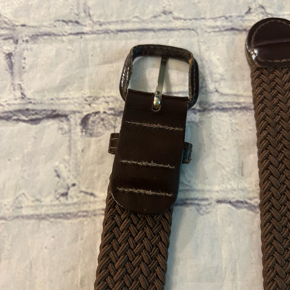 Lot Of (2) Men Vintage Brown And Navy Woven Stretch Belts Covered Buckles View 6